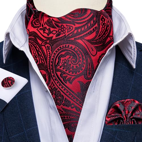 Image of DiBanGu Silk Woven Ascot Cravat with Pocket Square Set for Men | Paisley Ascot,Wrinkle-Resistant,Silky Smooth,Easy to Match,Cufflinks,Tie Ring,Wedding,Ceremonies,Party Occasions,Banquet