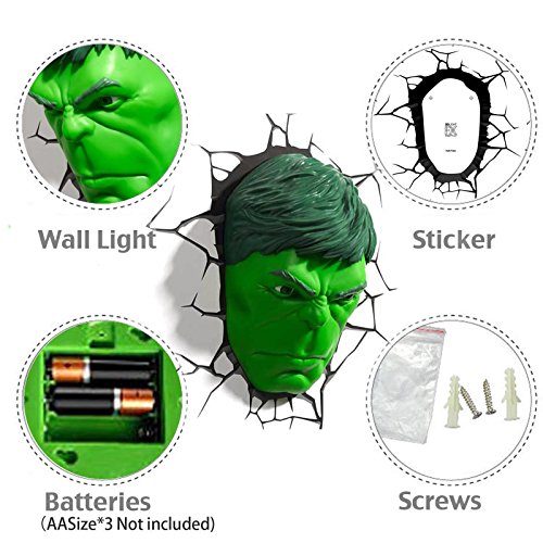 Jessecos Marvel Avengers HULK Head Gesicht Kopf 3D Deco - Lampada da parete da notte - Image 5