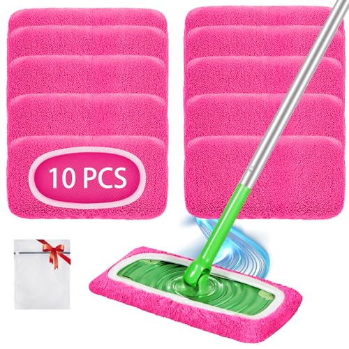 10 Stück Bodentücher Trocken für Swiffer Bodenwischer Nass, Mikrofaser Waschbar Feuchte Bodentücher, für Swiffer Pink Wet/Dry Schnell Reinigen Boden Flecken ( Ohne Bodenwischer )