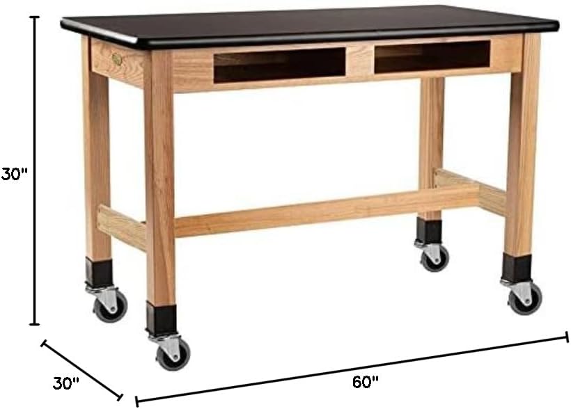 National Public Seating NPS 30x60 Solid Wood Science Lab Table with Book Compartments in Black