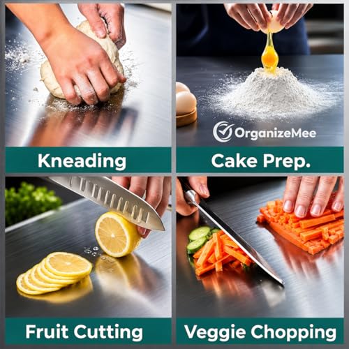 Image of OrganizeMee Premium (35x30cm) Stainless Steel Chopping Board | Steel Kitchen Counter top for Cutting, Vegetable Chopper, for Meat & Veggies Items, Chopping Board Steel pad (Medium Platform)