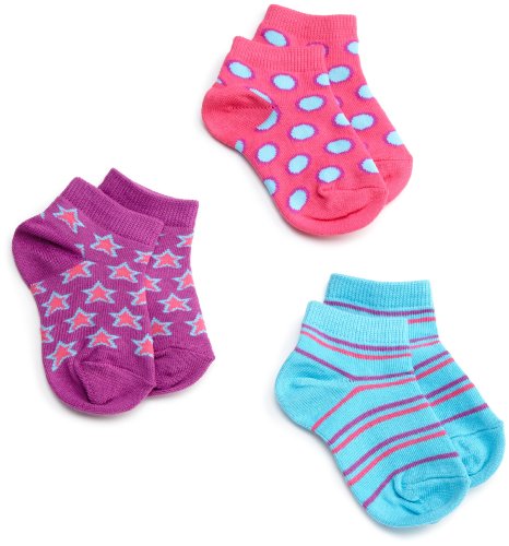 Jefferies Socks Girls 2-6X Dot Stripe Star Low Cut Triple Treat 3 Pack Socks