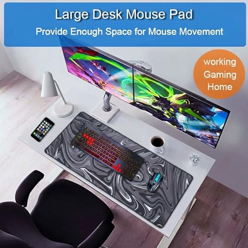Image of Saco XXL Gaming Mouse Pad for PC - Large Desk Mat 900x400x3mm, Extended Non-Slip Rubber Base, Waterproof Surface, Marble Design, Big Keyboard Mouse Pad for Office & Home Setups