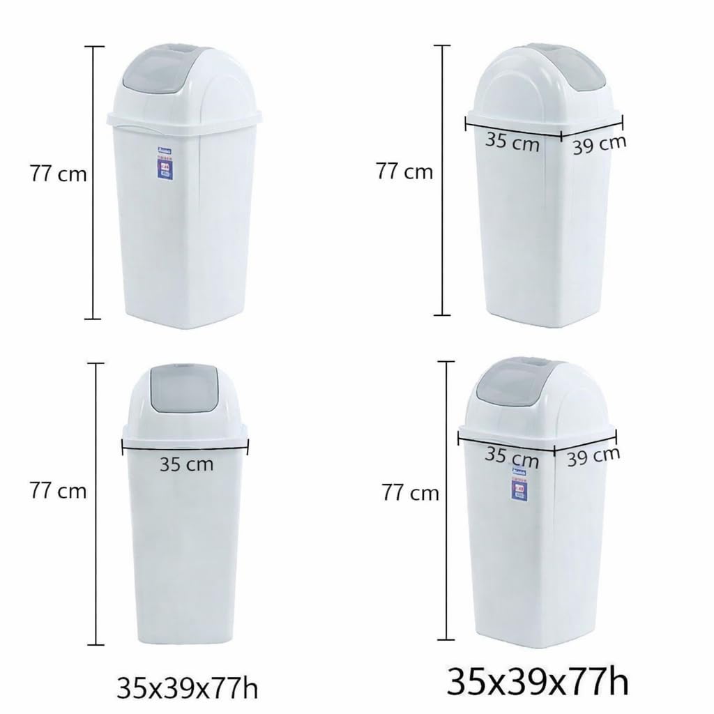 Pattumiera con Coperchio Basculante cm 35x39x77h 65L Bianca – Bidone Spazzatura per Casa Bar Lido Ufficio Ristorante