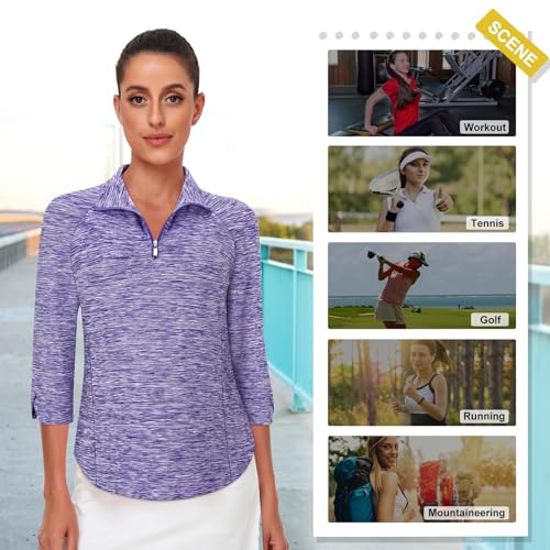 Image of Cucuchy Style Womens Golf Shirt 3 /4 Sleeve Quarter Zip Workout Tennis Tops Quick Dry UPF 50+ Shirts