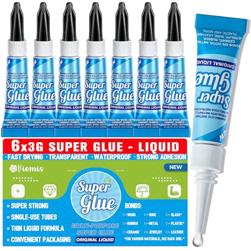 Viomis Super Glue Clear Glue 6 Pack 3 Gram Tubes - All Purpose and Fast Setting for Projects and Repairs