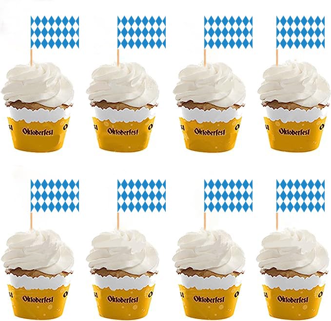 100 Cure-dents Décoratifs Oktoberfest - Motif Bavarois Bleu Et Blanc Pour Fêtes, Apéros Et Cupcakes