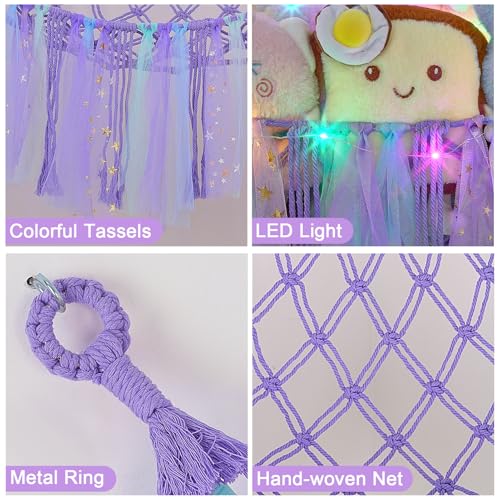 Image of FIOBEE Stuffed Animals Net LED Light Toy Hammock for Kids Bedroom Storage | Stuffed Animals Storage Organizer, Girls Room Decor, Teddy Bear Holder, Space Saving, for Kids Nursery Bedroom Playroom