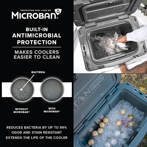 Titan PRO High Performance Ice Chest – 25 Quart Capacity – Hard Cooler with Interior LED Light, Ice Saver Performance Booster and Microban Protection – Granite Gray
