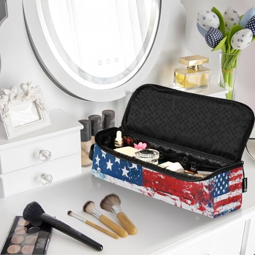 Bolsa de viaje para herramientas de cabello con alfombrilla removedora resistente al calor y soporte para planchas, rizadores, secador y cepillos con diseño de bandera americana miniatura 7