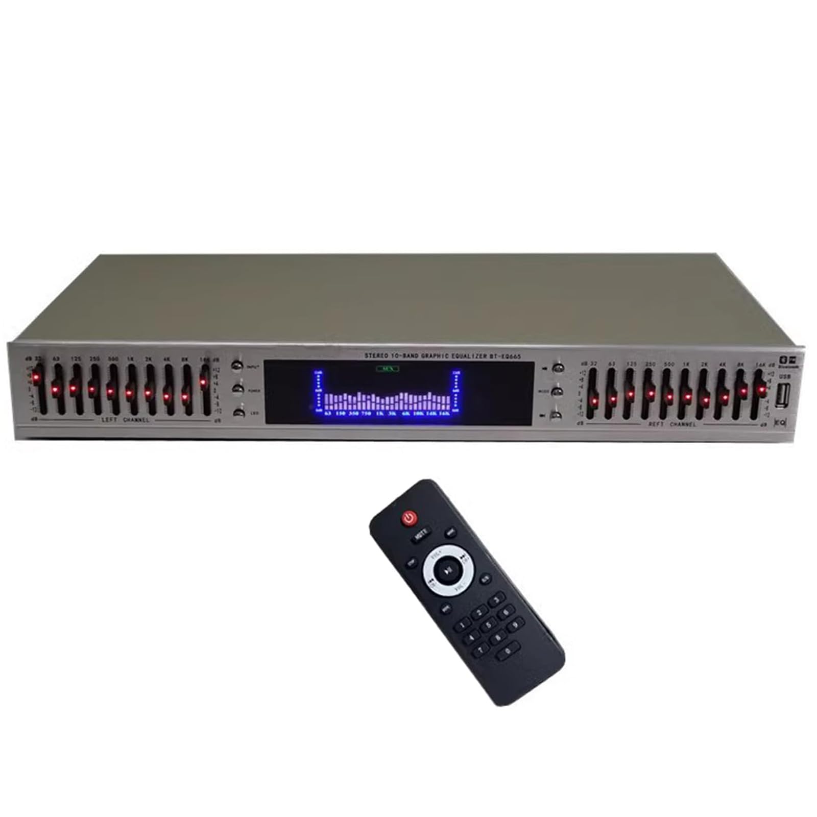 Equalizzatore grafico digitale con telecomando, sintonizzazione audio a 20 bande, display a spettro LED, riduzione del rumore per studio di registrazione e ingresso microfono dal vivo