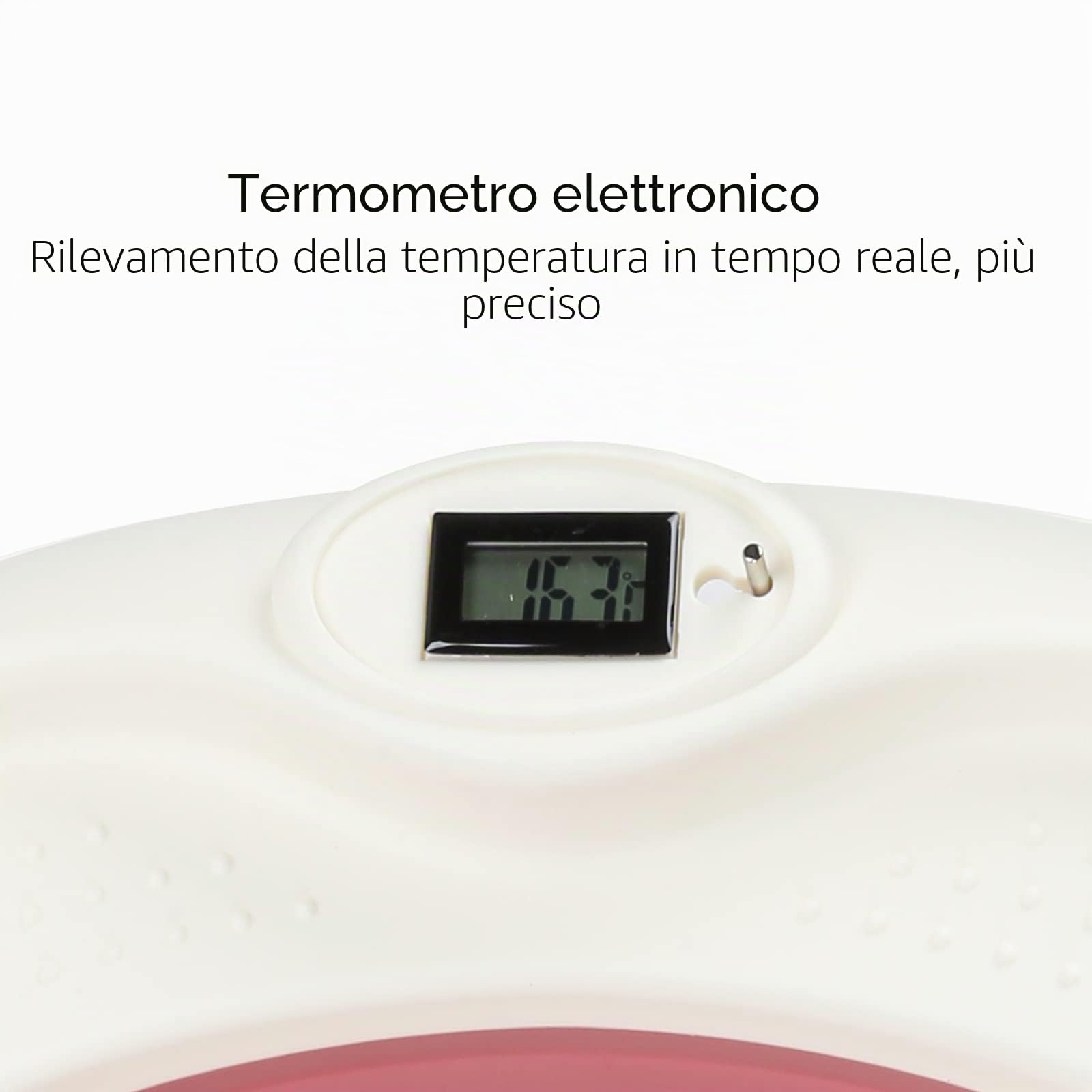 Ikodm Vasca da bagno 3 in 1 con termometro, tappetino da bagno, per lavare i capelli, ergonomica, pieghevole, salvaspazio, per neonati a partire da 0 a 3 anni (rosa)