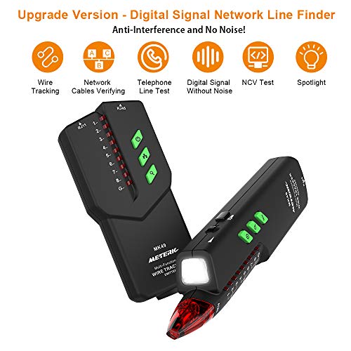 Wire Tracker, Meterk RJ11 RJ45 Multifunctional Cable Tester Line Finder with NCV Probe for Wire Tracer Toner Ethernet LAN Network Cable Collation, Telephone Line Tester, Continuity Checking - Thumbnail 6