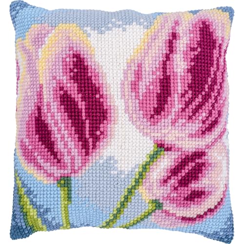 Kit point de croix coussin 3 tulipes Vervaco 40x40 cm pour broderie adulte