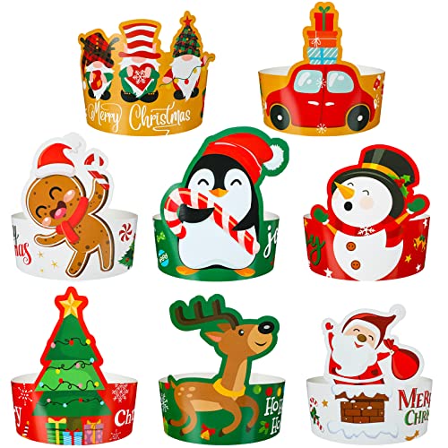 Sosation 40 Pieces Christmas Paper Crown Party Hats Adjustable Xmas Snow Man Decoration Santa Craft Celebration Party Hat Kit For Kids Xmas Christmas Party Classes Game Supply cover