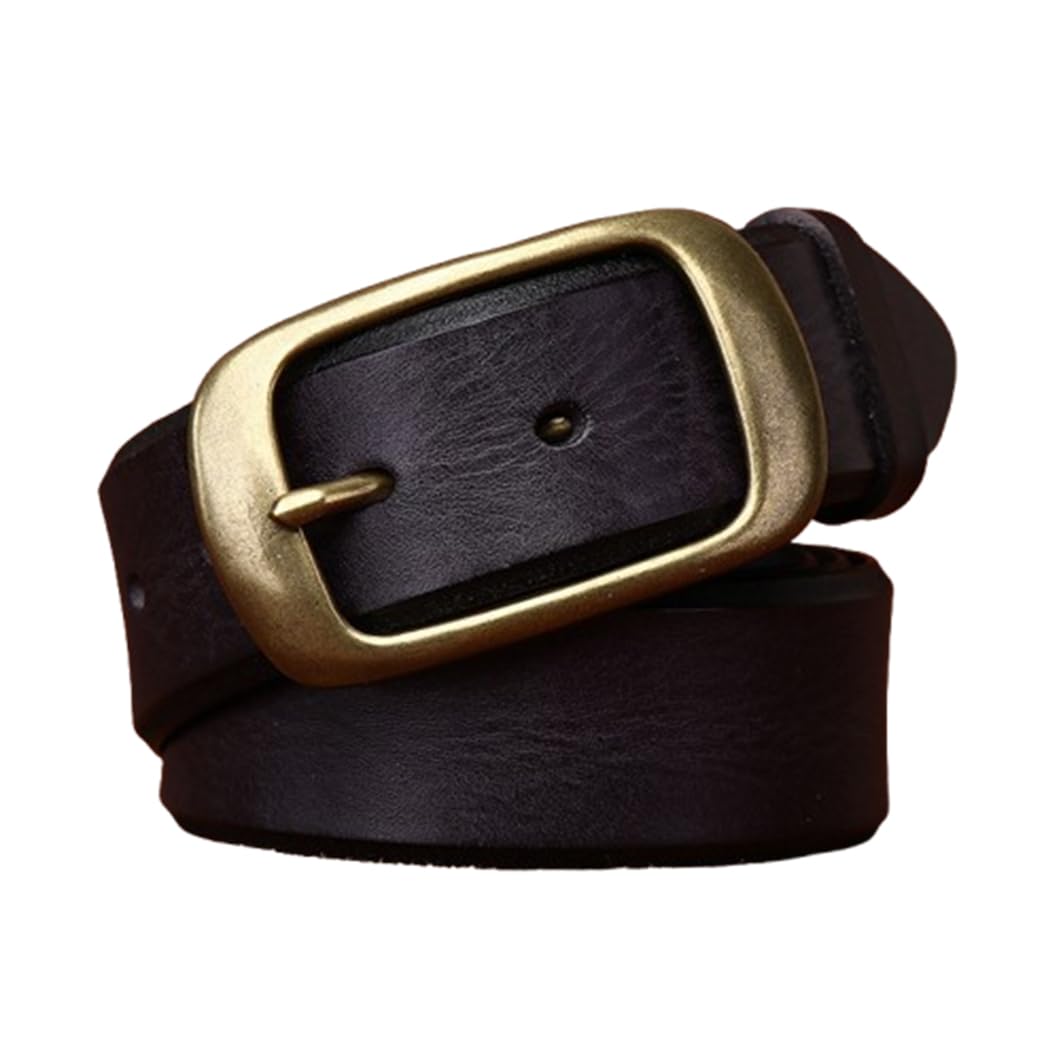 AGUTALITHIC Full Grain Distressed Leather Belts for Everyday Casual Jeans, 1.5" Handmade Waist Strap with Solid Brass Buckle(105cm/41, Black)