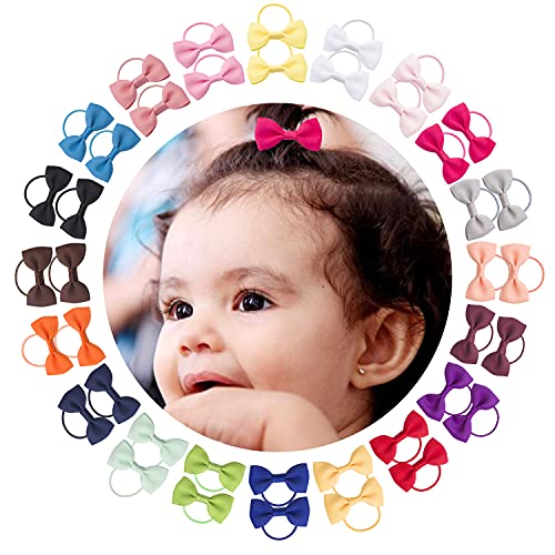 40PCS 2" Hair Bows Ties Tiny Mini Grosgrain Ribbon Eleastic Bands Hair，toddler hair ties，baby hair ties，hair bows for toddler girls，hair ties for girls