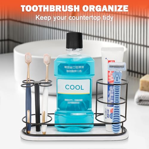 Image of Toothbrush Holder Stand for Bathroom, Metal Toothbrush Organizer with Marble Base, Toothbrush Storage Collection for Family, Suitable for Home Hotel Countertop Vanity (Large, Matte Black)