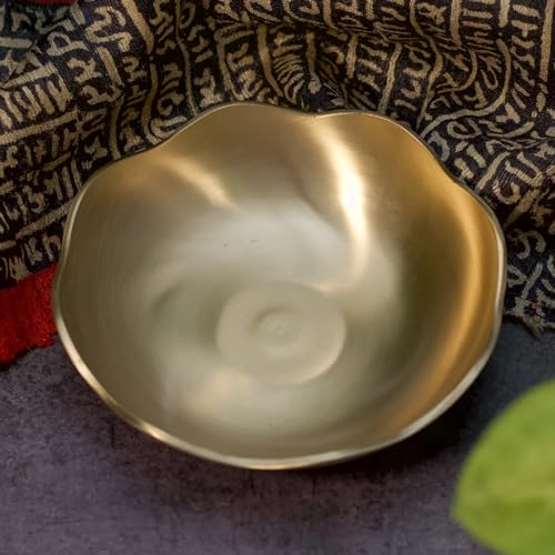 Image of Ambi Home Elegant & Pure Kansa Floral Dessert Bowl - 5.5 Inch Handcrafted Bronze Katori | Traditional Kansa Bati for Home, Kitchen & Festive Serving | Handmade Kansa Bati for Home & Kitchen