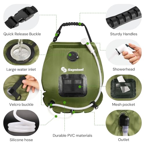 sapsisel Camping Shower Bag, ducha portátil para camping con calentamiento solar 20L miniatura 5