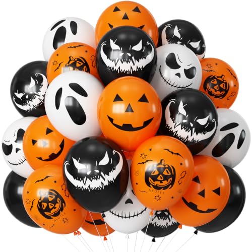 Image of Halloween Party Balloons 12Inch Black Orange Ghost Spooky Balloon