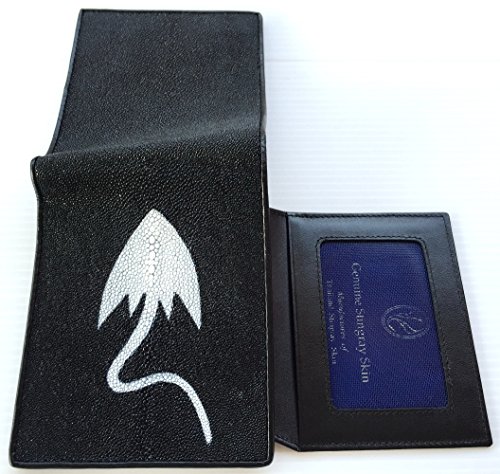 Julie Genuine Real Stingray Leather Skin Man Bifold Shiny Black Wallet4