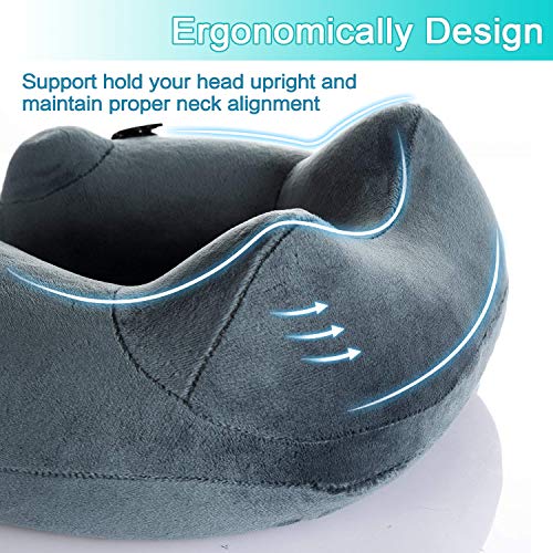 Purefly Inflatable Travel Pillow Soft Velvet Neck Support Pillows for Airplanes Car and Home Washable Cover with Portable Pack sack - Thumbnail 4