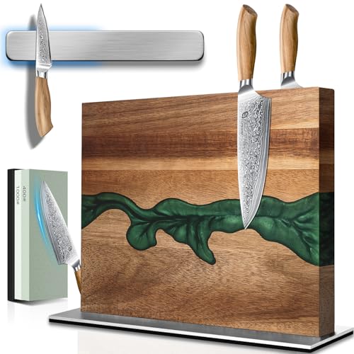 Magnetic Knife Block with Sharpening Stone and Stainless Steel Magnetic
