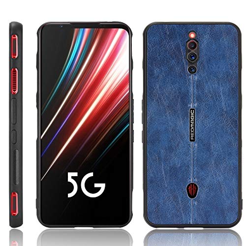 Jiajihua Funda Compatible con ZTE Nubia Red Magic 5G,Compatible con ZTE Nubia Red Magic 5S 5G [PU Textura de Cuero] [PU+PC+TPU] Funda Protectora de cámara 3 en 1 Blue