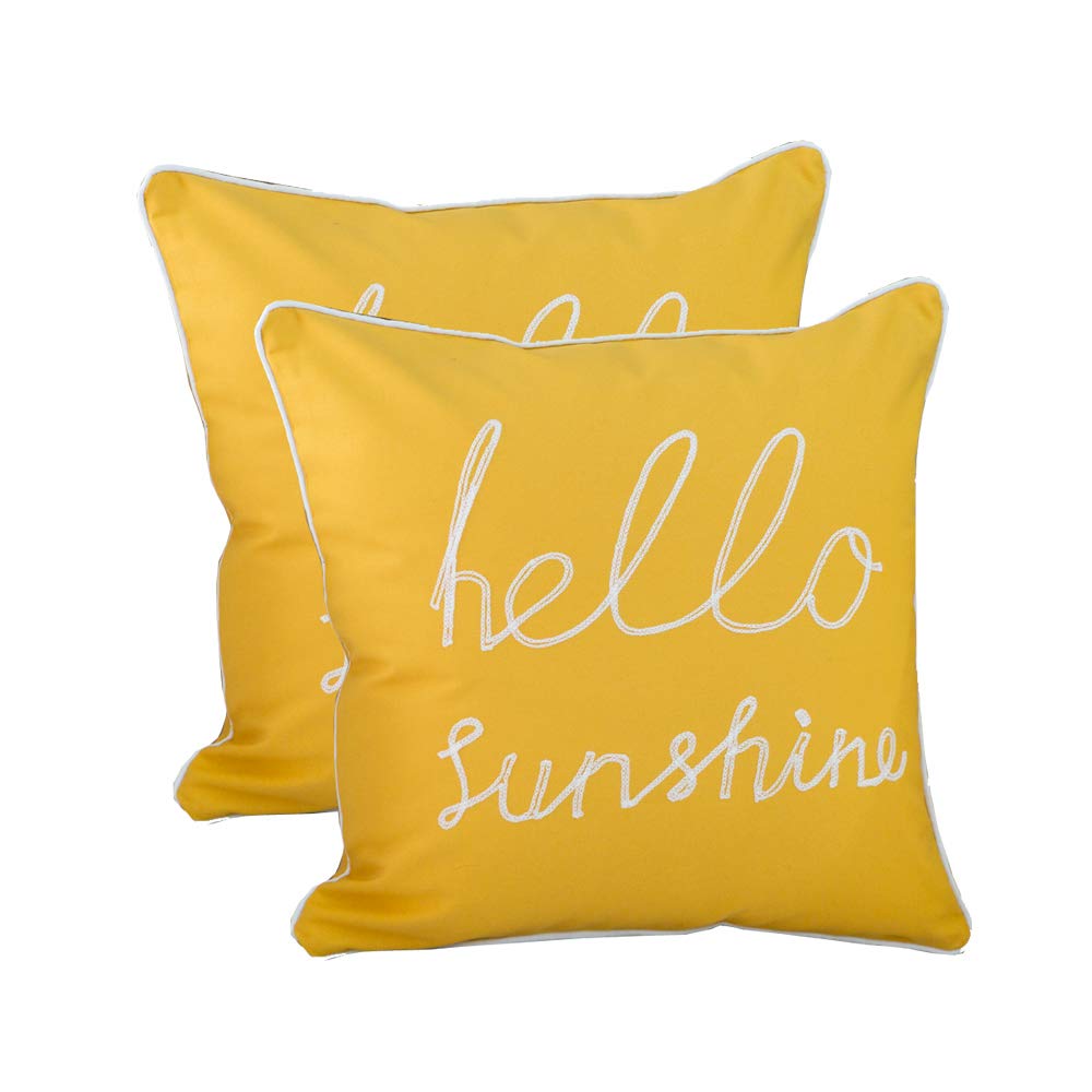 YIcabinet Yellow Hello Sunshine Decorative Pillow Case Square Throw Pillow Covers for Sofa Bedroom Car,2Pack, 16"×16"
