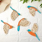 Barydat 5 Pcs Wooden Bird Wall Art Wood Flying Birds Wall Decor Rustic Folk Art Scandinavian Home Decor for Gift Living Room Bedroom Kitchen Office(Teal)