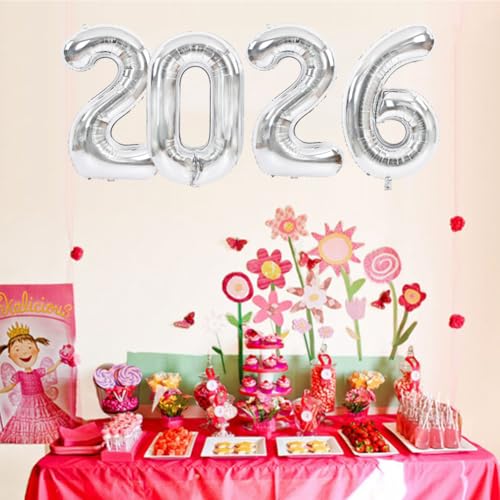 Image of TONIFUL 2026 Graduation Balloons 40 Inch Number Balloons Aluminum Foil Mylar Balloons for Graduation New Year Eve Anniversary Decorations Class of 2026 Grad Party Supplies(Number 2026)
