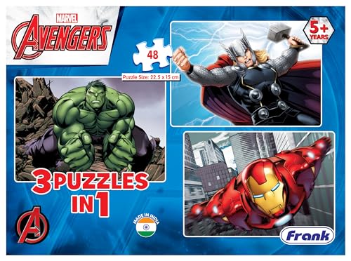Image of Frank Marvel Avengers Puzzles - 48 Pieces 3 in 1 Jigsaw Puzzles for Kids for Age 5 Years Old and Above - Fun & Challenging Brain Booster Games - 11312