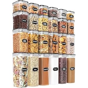 Nozzy 24-Piece Airtight Food Storage Container Set, BPA-Free Plastic Containers with Labels, Large Capacity for Kitchen Organisation, Pantry Storage, Cereal, Flour, Sugar, Black
