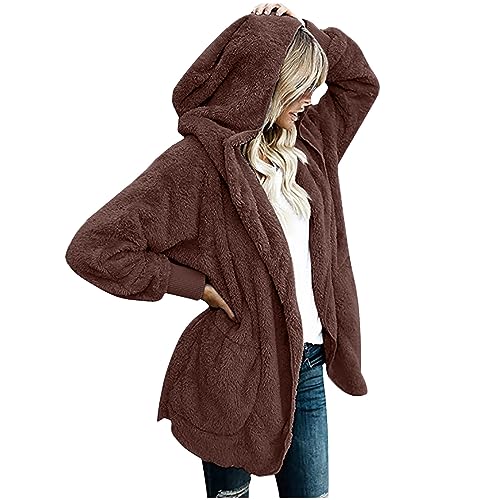 Womens Fleece Jacket Plus Size Fuzzy Jacket Winter Warm Plush Coat Faux Fur Zip Up Hoodies Sherpa Jacket Outerwear