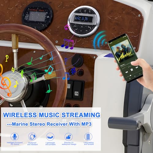 Image of Geloo Marine Stereo Receiver Boat Stereo Radio System-Digital Media MP3 Player, Waterproof Boat Audio Receiver, Wireless Connection, USB, AM /FM Radio Receiver for Motorcycle Boat Golf Cart Truck