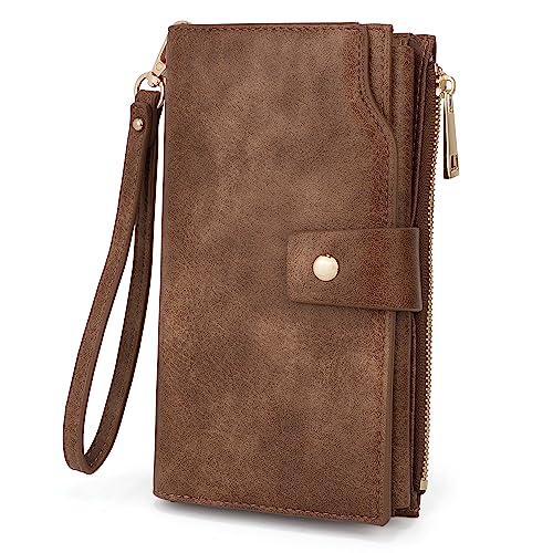 Image of UTO Wallet Women Vegan Leather Wristlet Snap Long Purse Credit Card Holder Elegant Clutch