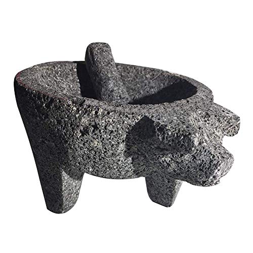 Thaweesuk Shop New 7 Inch Molcajete Tejolote Authentic Mexican Mortar Pestle Guacamole Salsa Maker Grains Front Pig Head 9