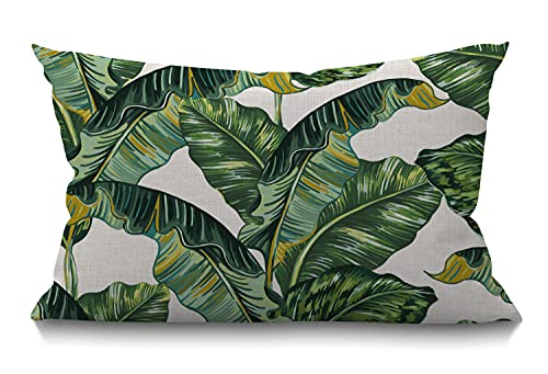 Smooffly TUOLE-PILLOW-2262 Palm Leaves Decorative Throw Pillow Cover Case,Tropical Palm Leaves Jungle Leaf Waist Lumbar Cotton Linen Throw Pillow Case Cushion Cover cover