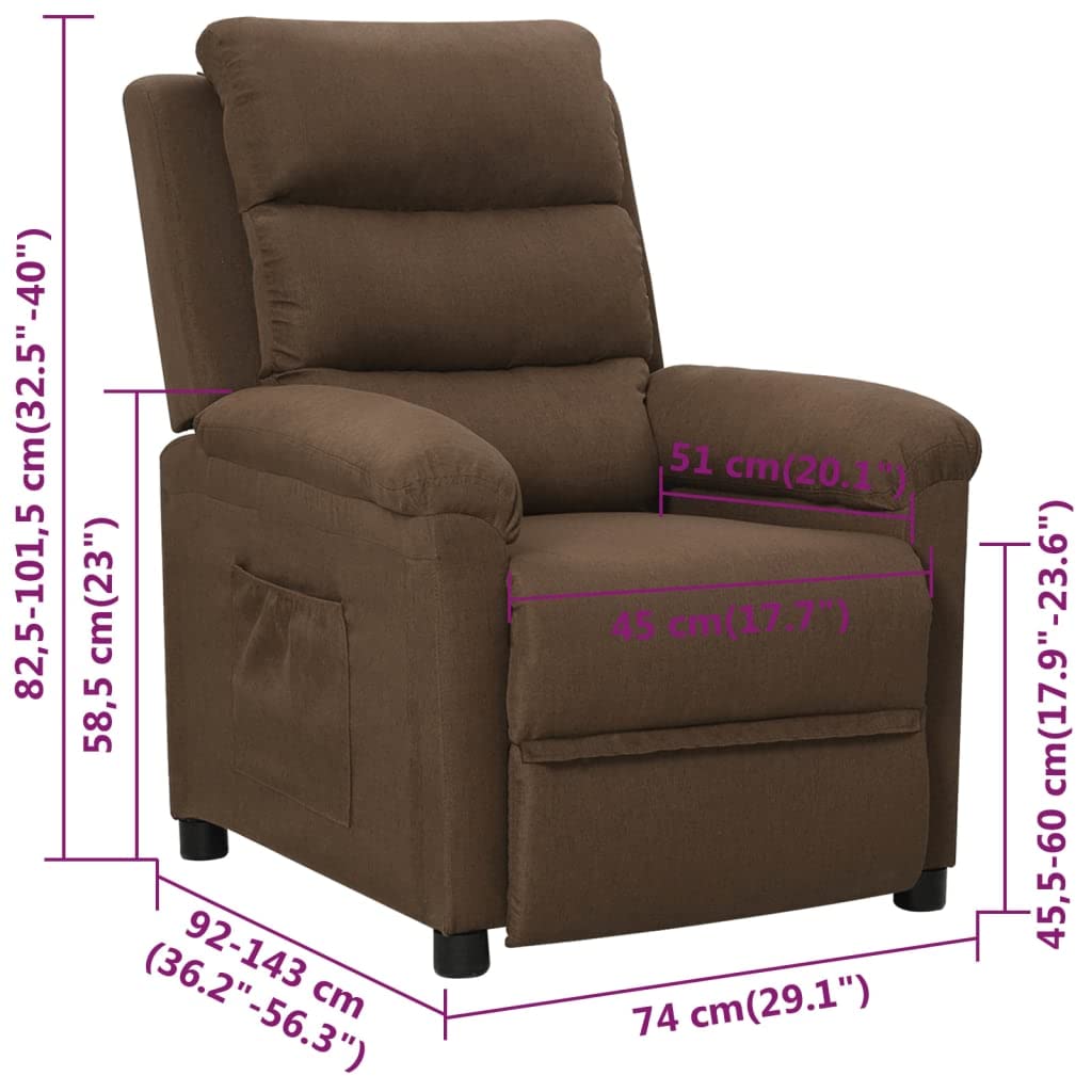 vidaXL Sillón Reclinable Silla Sofá Asiento Butaca Orejero Relax Reposapiés Ajustable Sala de Estar Salón Oficina Muebles de Tela Marrón