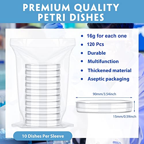 Fabbay FM-FABBAY-605 120 Pack Sterile Plastic Petri Dishes With Lids 90 X 15 Mm Deep Clear Lab Petri Dishes Cell Culture Dishes thumb #1