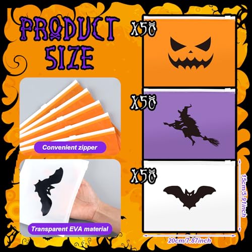 150 Pcs Halloween Cosmetic Bag Bulk, EVA Witch Bat Pumpkin Makeup Bag, Travel Purse Pouch Toiletry Organizer with Zipper for Women, Goodie Snacks Candy Gift Bags for Halloween Party Favors (3 Styles)2