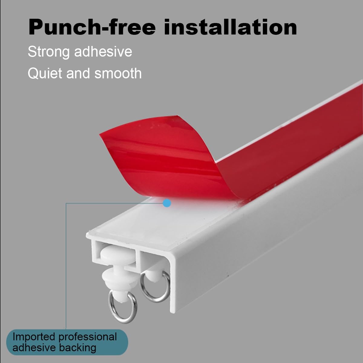 Système de rails de rideaux de plafond robustes – Tringle à rideaux auto-adhésive sans perçage – Rail coulissant lisse pour camping-car, salle de bain, maison – Ensemble de tringle à rideaux blanche
