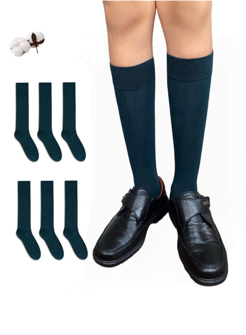 CYS Calcetines 6 Pares De Colegio Escolares Medias Largos Altos Algodón Hasta rodillas Lisos Para Niñas Niños Infantiles Uniformes Unisex