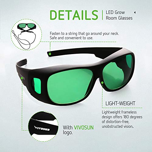 VIVOSUN 2Pack Indoor Hydroponics LED Grow Room Glasses with Glasses Case