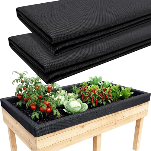 EcoBrisa 63 * 114IN Raised Garden Bed Liner 2Pcs Non Woven Fabric for Large Veg Trough Cuttable Plant Liner Keeps Soil Contained & Water Drainage for Outdoor Planter Veg Trough