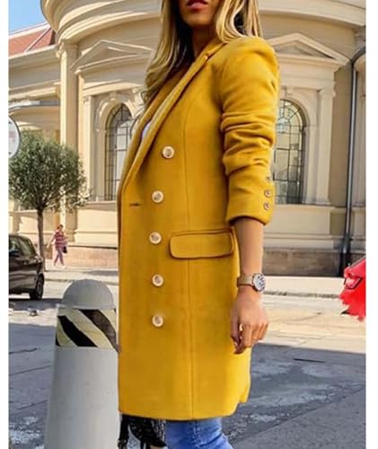 xxxiticat Women's Double Breasted Trench Coat Long Sleeve Notch Lapel Collar Winter Overcoat Windbreaker Wool Coat4