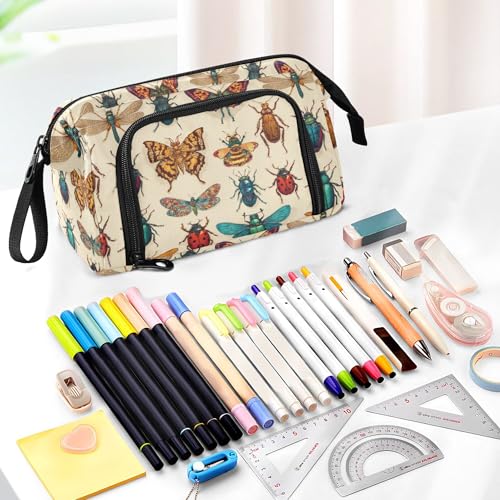 Image of Fisyme Flying Vintage Insect Bugs Pencil Case Large Capacity Pen Bags Box Big Makeup Pouch Organizer