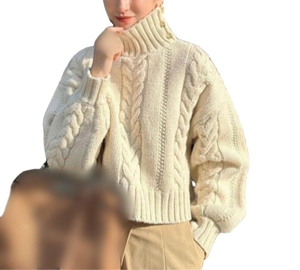 Damen Winter Rollkragenpullover Lose Knöpfe Strickpullover Wollpullover Strickpullover Langarm Pullover Dicker Winterpullover Warme Tops Pullover Strickwaren