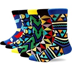 -5 Pairs - Aa Geometric Style - Striped Semicircle Triangle Diamond V-shape Pattern Socks